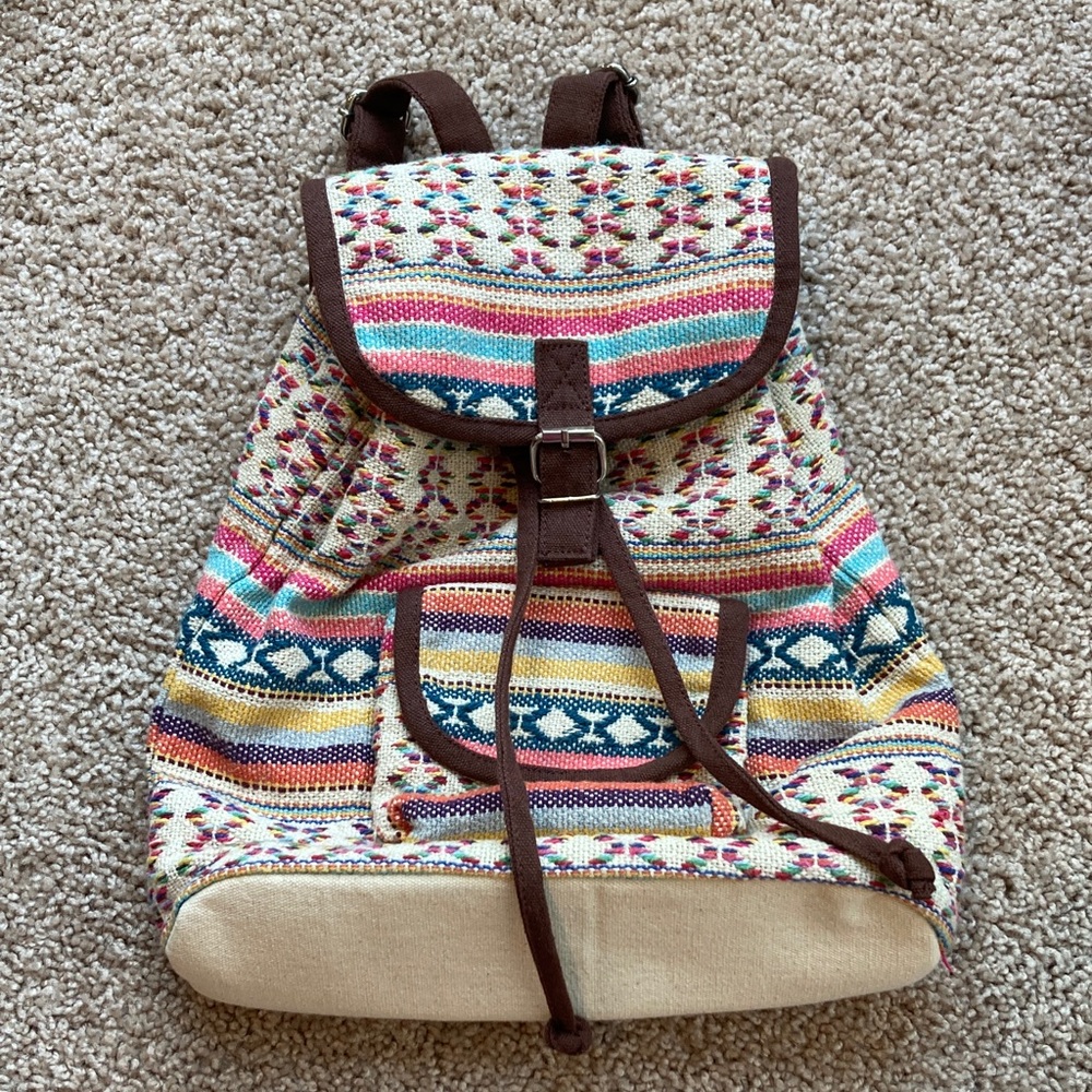 NWOT Boho Hippie Festival Mini Backpack Neutral and Multi-Color